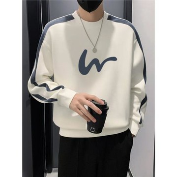 側邊條紋衛衣男潮流痞帥設計感印花男裝上衣2026春秋時尚打底長袖