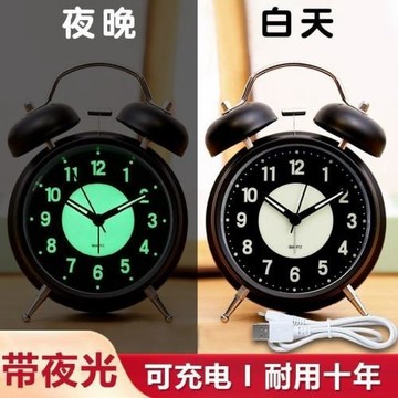 可充電學生鬧鐘超大聲2025新款夜光靜音時鐘老人家用宿舍臥室代發