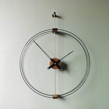 優樂悅~時尚個性北歐現代西班牙nomon極簡掛鐘黑胡桃實木大指針家裝客廳餐廳時單桿雙圈銀色款壁掛