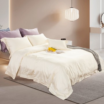 500織鏤空刺繡埃及棉-奶油白 / 法式極簡系列 / 薄被套床包四件組