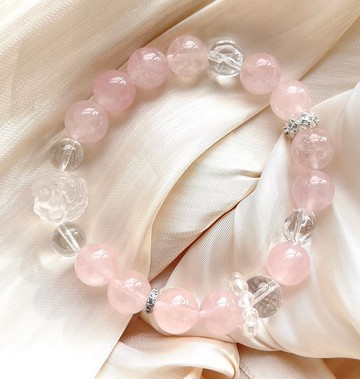 天然粉晶 白水晶 白水晶吞金獸 白水晶跑環 時尚配飾多寶手鏈