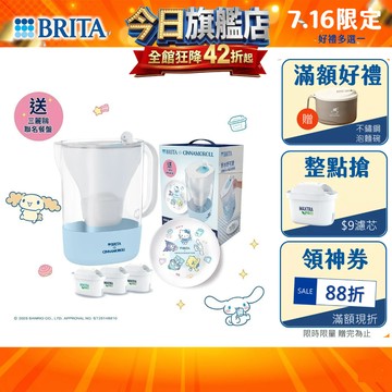 【BRITA官方】Style純淨濾水壺 大耳狗喜拿限定版(冰川藍)3.6L+去水垢2入贈三麗鷗聯名餐盤(共3芯)