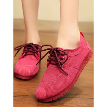 春秋新款老北京布鞋女休閑鞋女士系帶帆布鞋平底舒適透氣小白鞋子