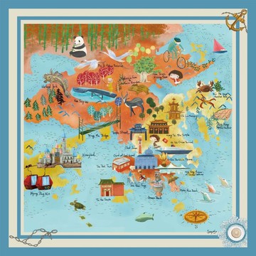 客製化禮物 香港 山嶼海手繪絲巾/ 配絲巾扣禮盒