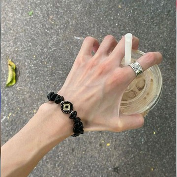 ✨限時下訂✨【暗夜方华】vintage小众黑曜石手链高级时尚冷淡黑色情侣款手链 手鏈 男款手鏈