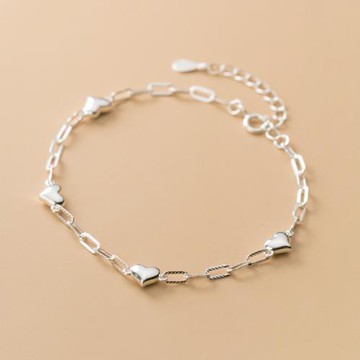 【ANGEL】相遇的心串珠麻花韓風鍍銀手鍊(銀色)