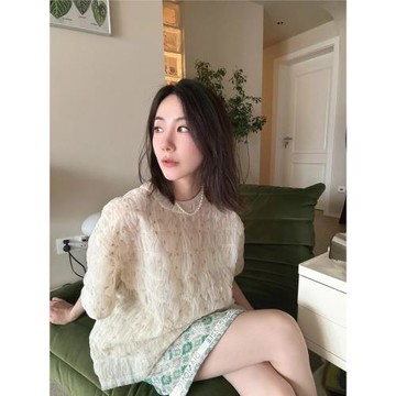 優雅奢華DM高定精致氣質2025年夏季新品提花繡花抽褶圓領短袖上衣