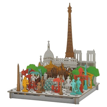 Hacomo 2D系列 療癒系紙模型 PUSU 新 4461 套裝  法國巴黎城市建築  1盒