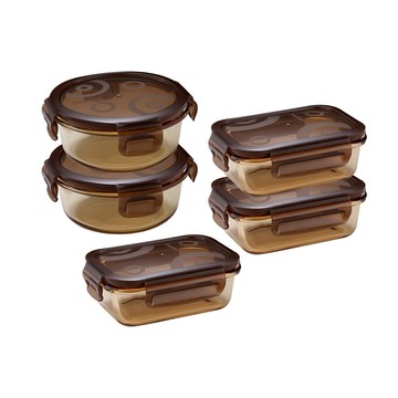 【Snapware康寧密扣】 琥珀色耐熱玻璃保鮮盒 超值5件組-E01