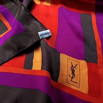 復古 Yves Saint Laurent 真絲絲巾，30 x 32 英吋，絲巾，禮物