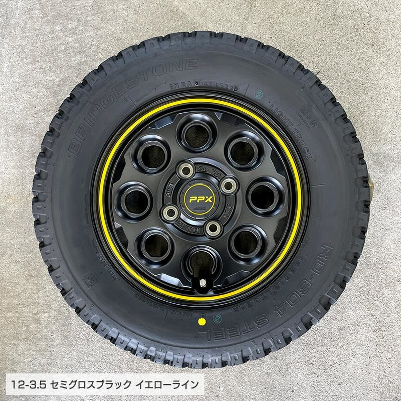 604V 145R12 6PR PPX MIL8 12×3.5 セミグロスブラック イエローライン 4本ホイールセット ブリヂストン RD-604  STEEL (145/80R12 80/78 互換) | LINEショッピング