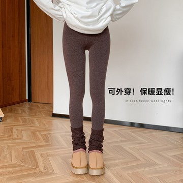 打底褲 保暖褲 內搭褲 緊身褲 羊毛混紡加厚絨高腰連褲襪女內搭外穿微壓顯瘦舒適保暖打底褲 禦寒褲 161J