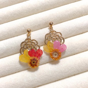 玫瑰愛心氣球耳環 耳夾 手作 乾燥花 日本樹脂 真花