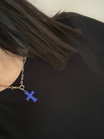 金銀寶貝 古董法國信仰宗教藍色琺瑯十字架墜子項鍊 Ch270