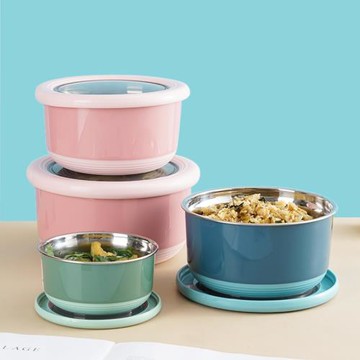 日式 不銹鋼保鮮盒圓形三件套裝便當泡面碗帶蓋密封防漏隔熱飯盒