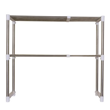 雙手萬能 不鏽鋼伸縮雙層置物架  46732N-YTC  63 x 49~90 x 30.5cm  1個