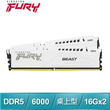 Kingston 金士頓 獸獵者 DDR5-6000 16G*2 桌上型記憶體《白》