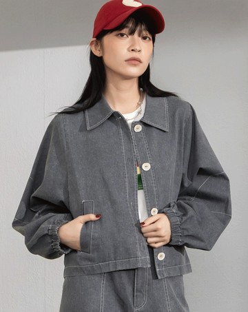 水洗大寬袖後壓褶廓型外套(兩色)