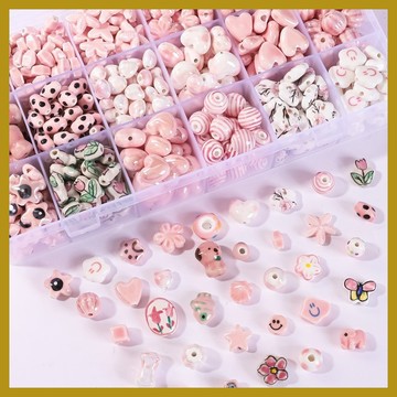 粉色係手繪陶瓷鬱金香小魚蝴蝶散珠串珠 diy手工 手鏈飾品配件 串珠 串珠材料 串珠材料包 珠珠材料