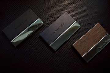 簡約皮革壓木紋名片夾紳士商務名片盒免費刻字