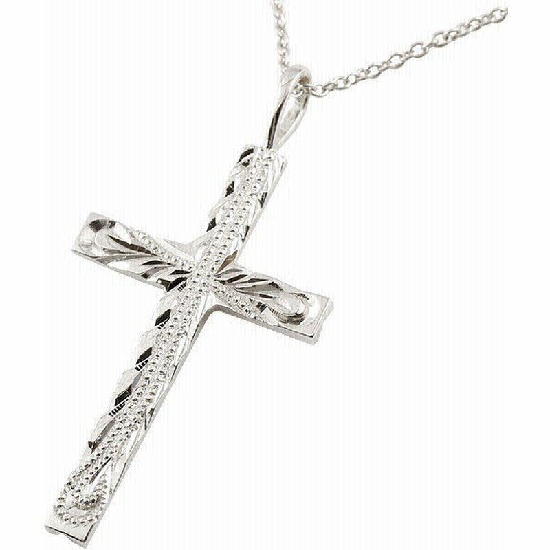 ハワイアンジュエリー メンズ クロス ネックレス トップ 十字架 ホワイトゴールドk18 ミル打ち チェーン 人気 男性 18金 男性 18ｋ シンプル ホワイトデー 通販 Lineポイント最大0 5 Get Lineショッピング