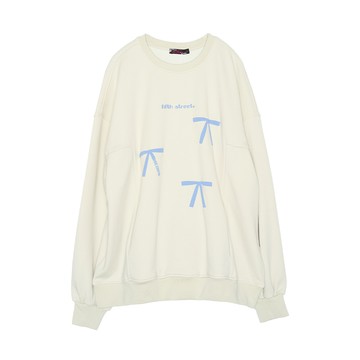 5th STREET｜女裝｜蝴蝶結圖案長袖T恤｜灰卡其