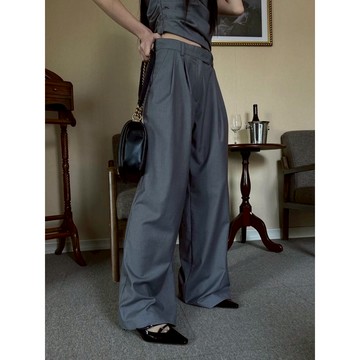 韓國 垂墜落地西裝褲 深灰 - 灰褲M