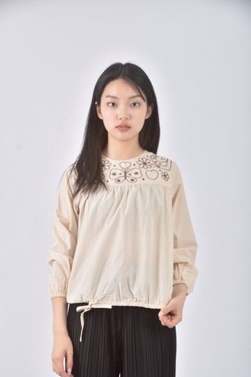 (S) chaber棉質純棉杏色長袖上衣