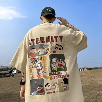 純棉短袖t恤男士夏季潮牌ins卡通印花青少年寬松百搭半袖2025新款