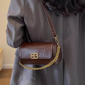 法國MK真皮圓筒包女2025新款高級感洋氣鏈條包復古百搭單肩斜挎包