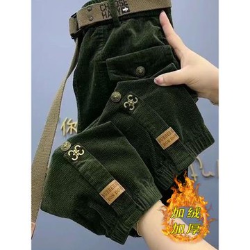 燈芯絨哈倫褲子女秋冬新款高腰寬松百搭條絨休閑束腳工裝褲老爹褲