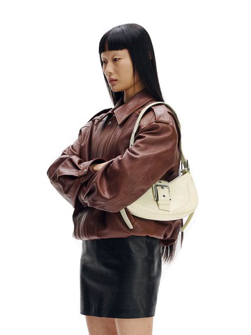 Leather Perforated Buckle Hobo Bag [STONE WHITE]