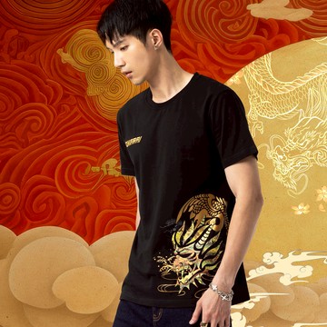 【26新春款↘年貨價】切繪老鷹鬼頭日式短TEE(黑) - BLUE WAY 鬼洗い