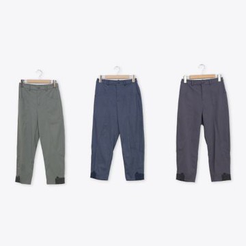 【Dailo】簡約熊耳羅紋拼接經彈錐形褲 藍 綠 灰