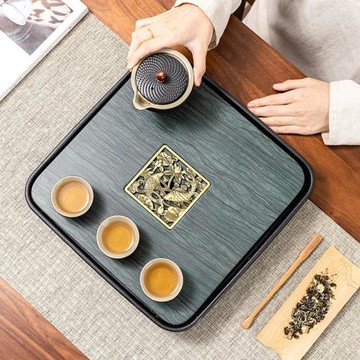 烏金石茶盤家用辦公室會客簡約石頭茶臺茶海托盤干泡功夫茶具套裝