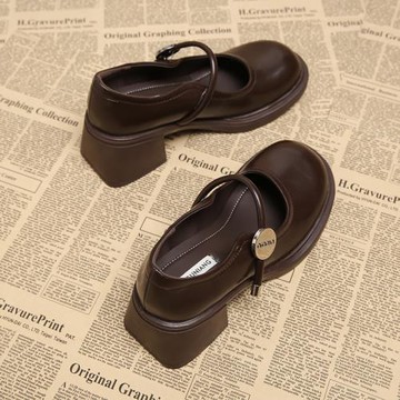 真皮高跟小皮鞋女百搭秋鞋2025春秋季新款配裙子的瑪麗珍粗跟單鞋