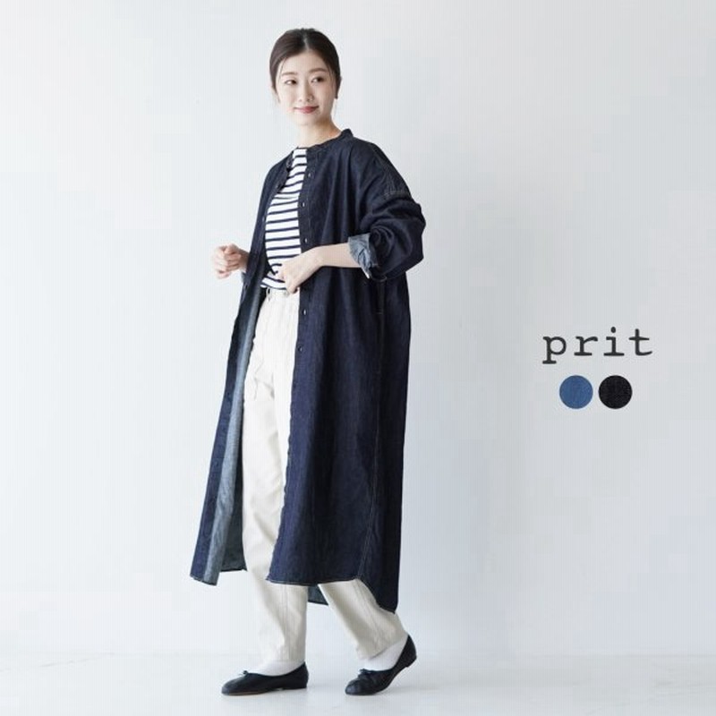 プリット Prit 6oz デニム スタンドカラー ワイド シャツ ワンピース レディース P 通販 Lineポイント最大0 5 Get Lineショッピング