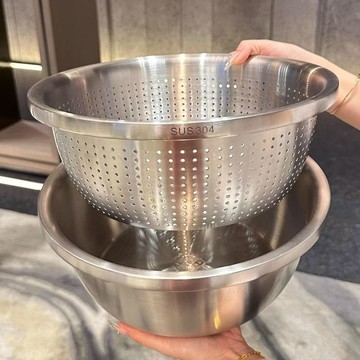 🌷瀝水籃 🌷食品級加厚316不鏽鋼盆和麪盆瀝水籃洗菜盆打蛋盆廚房家用盆子瀝水籃 瀝水架\t瀝水盤 洗菜瀝水盆