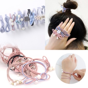 kiret韓國 莫蘭迪色 珍珠蝴蝶結珍珠髮圈超值12入 (贈橡皮筋髮圈)
