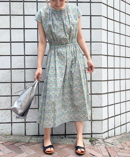 ワンピース ウエストギャザー リバティプリントワンピース 通販 Lineポイント最大get Lineショッピング