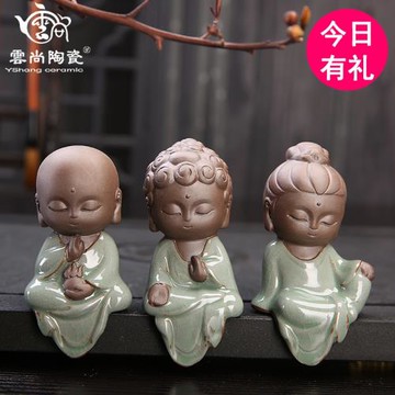 小三圣可愛茶寵擺件創意小和尚精品紫砂茶寵擺件名家功夫茶具配件
