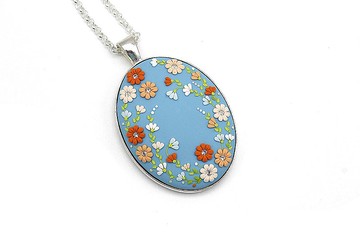 綠松石花卉項鍊時尚小花朵項鍊聚合物粘土吊墜