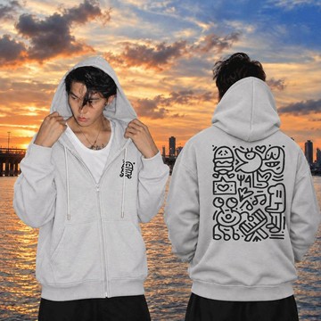 【隔日到貨】男女連帽拉鍊衛衣外套美式街頭塗鴉寬鬆 oversize 落肩版型大學 T 帽 T 連帽上衣男生休閒百搭長袖