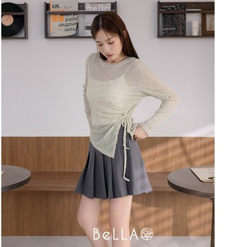 【早春新品】BeLLA 抽繩斜邊透感上衣 綠色