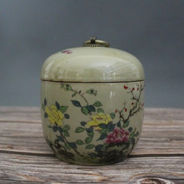 景德鎮復古陶瓷雍正粉彩平安圖茶葉罐家居裝飾擺件收藏做舊