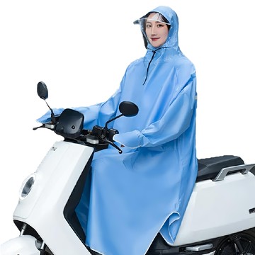 一件式戴袖口斗篷雨衣 25絲厚度耐磨耐用 適用於各種車型 天藍色 180 cm以内可穿 前片長: 116 cm 後衣長: 104 cm...  180 cm以内可穿  前片長: 116 cm  後衣長: 104 cm  袖長: 77 cm