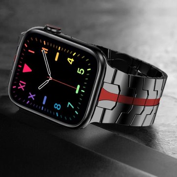 適用iwatch ultra2表帶鈦金屬蘋果手表se表帶applewatch手表帶9代7/6/5/男士45mm49潮流s8s7運動金鋼帶蝴蝶扣