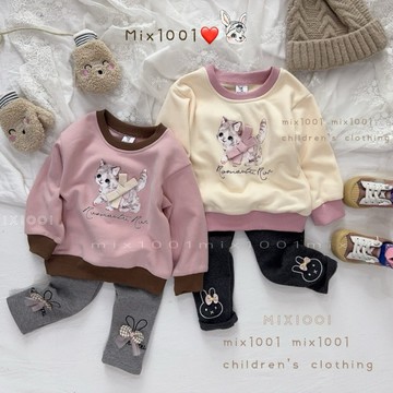 🌈✨mix1001磨毛🔥可愛藍眼睛小貓印圖上衣✨兒童草莓奶油配色貓咪上衣 5-17