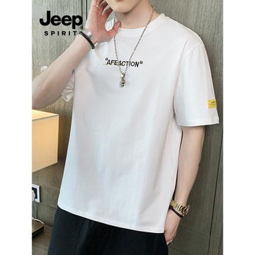 JEEP短袖t恤男士夏季薄款2025新款潮牌潮流純棉寬松半袖印花體恤