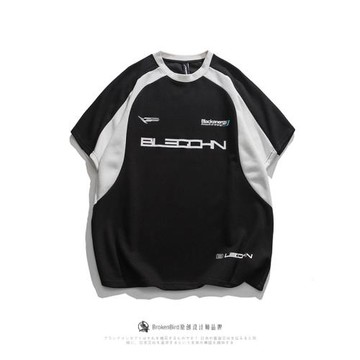 拼色短袖t恤男春夏季2022新款潮牌體恤潮流寬松國潮圓領休閑半袖